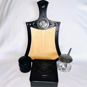 BOMA Lot First Nations Design Chopping Board Mustard Jar Pewter Spoon Box Salmon